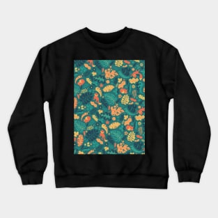 Foxes in a Colorful Jungle With Flowers -  Full Pattern Crewneck Sweatshirt